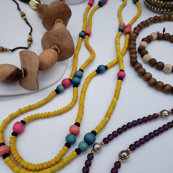 Jewelry Lot Natural Brown Colorful Wood Mixed Materials Necklaces Bracelets - Picture 7 of 12